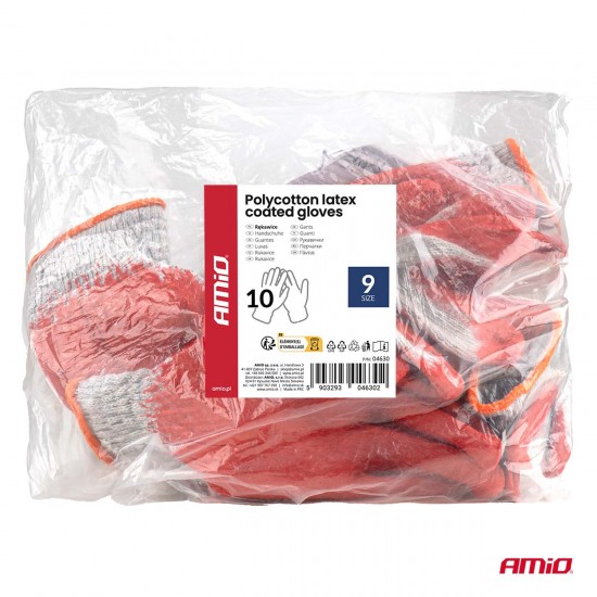 Amio - Γάντια Εργασίας Βαμβακερά με επικάλυψη λάτεξ μέγεθος No.9 γκρι/κόκκινο για Φορτηγά - 1 ζεύγος (04630/MB)