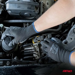 Amio - Γάντια Εργασίας ελαστικά με επικάλυψη πολυουρεθάνης χρώμα μαύρο μέγεθος No.10 - 2 ζευγ. (04633/AM)