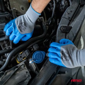 Amio - Γάντια Εργασίας με επικάλυψη αφρού λάτεξ χρώμα γκρι/γαλάζιο/μαύρο μέγεθος No.8 - 2 ζευγ. (04643/AM)