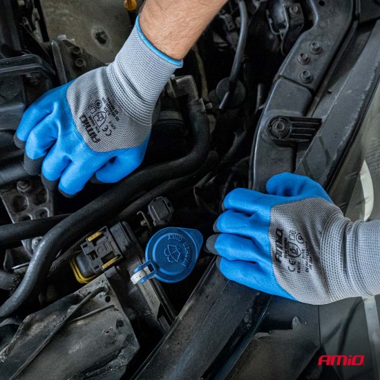 Amio - Γάντια Εργασίας με επικάλυψη αφρού λάτεξ χρώμα γκρι/γαλάζιο/μαύρο μέγεθος No.9 - 2 ζευγ. (04644/AM)