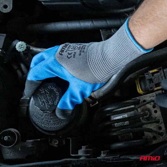 Amio - Γάντια Εργασίας με επικάλυψη αφρού λάτεξ χρώμα γκρι/γαλάζιο/μαύρο μέγεθος No.9 - 2 ζευγ. (04644/AM)