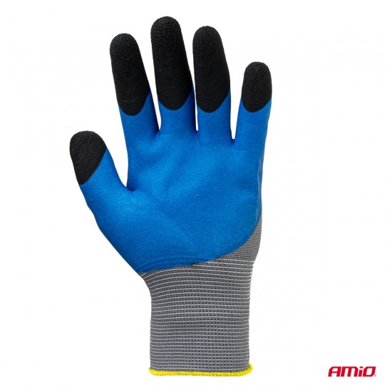 Amio - Γάντια Εργασίας με επικάλυψη αφρού λάτεξ χρώμα γκρι/γαλάζιο/μαύρο μέγεθος No.10 - 2 ζευγ. (04645/AM)