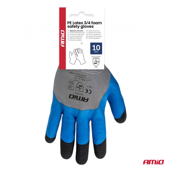 Amio - Γάντια Εργασίας με επικάλυψη αφρού λάτεξ χρώμα γκρι/γαλάζιο/μαύρο μέγεθος No.10 - 2 ζευγ. (04645/AM)