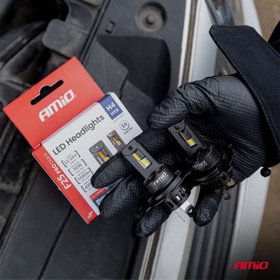 Amio - Λαμπτήρες LED F25 PRO Black Edition H4/H19 70W 12-24V Full CAN Bus με Φωτεινότητα 8000lm σε Ψυχρό Λευκό 6000K για Επιβατικά Αυτοκίνητα & Φορτηγά - Σετ 2 τεμ. (04719/AM)