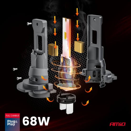 Amio - Λαμπτήρες LED F25 PRO Black Edition H7 68W 12-24V Full CAN Bus με Φωτεινότητα 7646lm σε Ψυχρό Λευκό 6000K για Επιβατικά Αυτοκίνητα & Φορτηγά - Σετ 2 τεμ. (04720/AM)