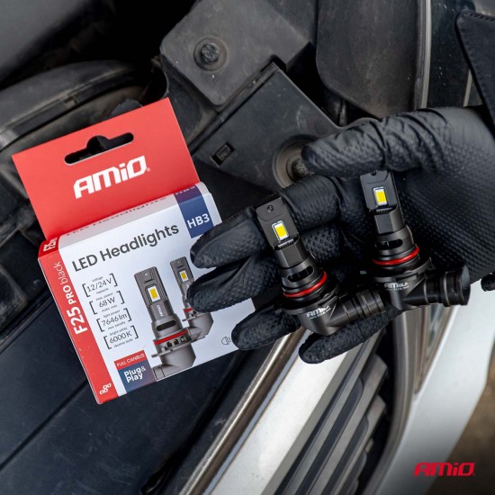 Amio - Λαμπτήρες LED F25 PRO Black Edition HB3 (9005) 68W 12-24V Full CAN Bus με Φωτεινότητα 7646lm σε Ψυχρό Λευκό 6000K για Επιβατικά Αυτοκίνητα & Φορτηγά - Σετ 2 τεμ. (04722/AM)