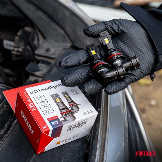 Amio - Λαμπτήρες LED F25 PRO Black Edition HB4 (9006) 68W 12-24V Full CAN Bus με Φωτεινότητα 7646lm σε Ψυχρό Λευκό 6000K για Επιβατικά Αυτοκίνητα & Φορτηγά - Σετ 2 τεμ. (04723/AM)