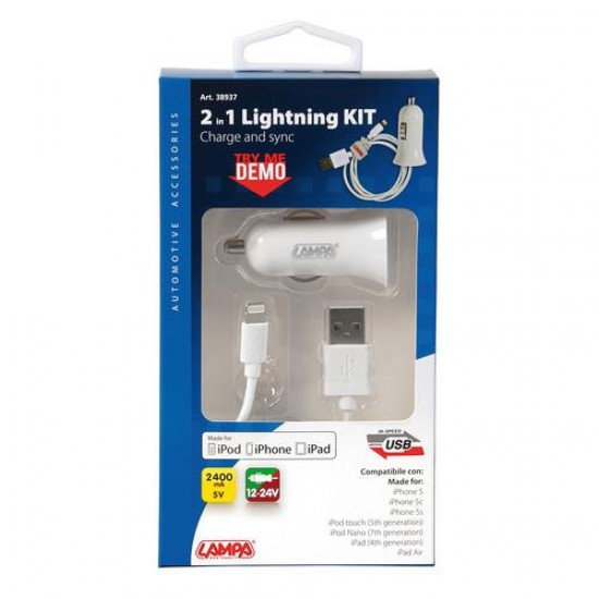 AMC-L3893.7/T - Καλώδιο Φορτισης / Συγχρονισμού USB για Apple 100cm 8pin με αντάπτορα USB αναπτήρα Καλώδιο Φορτισης / Συγχρονισμού USB για Apple 100cm 8pin με αντάπτορα USB αναπτήρα
