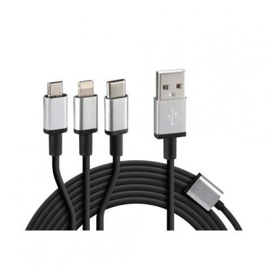 AMC-L3884.7/T - ΚΑΛΩΔΙΟ USB ΦΟΡΤΙΣΗΣ CERBERO 100 cm (3 ΑΝΤΑΠΤΟΡΕΣ TYPE C/APPLE/MICRO USB - 8 PIN) SILVER LINE ΚΑΛΩΔΙΟ USB ΦΟΡΤΙΣΗΣ CERBERO 100 cm (3 ΑΝΤΑΠΤΟΡΕΣ TYPE C/APPLE/MICRO USB - 8 PIN) SILVER LINE