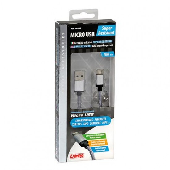 AMC-L3888.6/T - ΚΑΛΩΔΙΟ ΦΟΡΤΙΣΗΣ ΚΑΙ ΣΥΓΧΡΟΝΙΣΜΟΥ MICRO USB SUPER RESISTANT 100cm SILVER LINE ΚΑΛΩΔΙΟ ΦΟΡΤΙΣΗΣ ΚΑΙ ΣΥΓΧΡΟΝΙΣΜΟΥ MICRO USB SUPER RESISTANT 100cm SILVER LINE