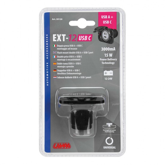 AMC-L3912.0 - ΠΡΙΖΑ USB ΜΕ ΚΑΠΑΚΙ ΚΑΙ 2 ΘΥΡΕΣ USB (A+C) 12/24V 3000mA 15W ΜΑΥΡΗ FAST CHARGE LAMPA - 1 TEM. ΠΡΙΖΑ USB ΜΕ ΚΑΠΑΚΙ ΚΑΙ 2 ΘΥΡΕΣ USB (A+C) 12/24V 3000mA 15W ΜΑΥΡΗ FAST CHARGE LAMPA - 1 TEM.
