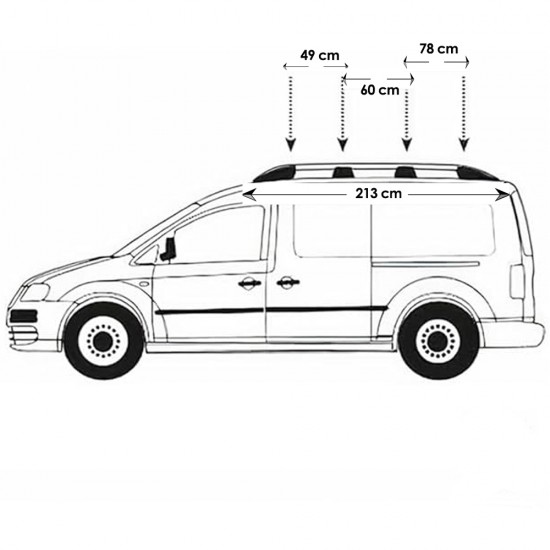 ΜΠΑΡΕΣ ΟΡΟΦΗΣ ΓΙΑ ΠΑΡΑΛΛΗΛΕΣ ΑΛΟΥΜΙΝΙΟΥ L2 ΑΣΗΜΙ ΓΙΑ VW CADDY 2003-2015 OMTEC - 2 τεμ.