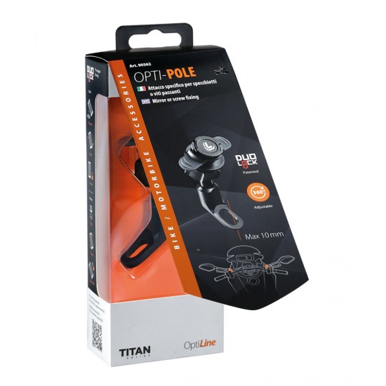 Βάση Στήριξης Κινητού Pole της σειράς Titan Optiline για τις Βάσεις των Καθρεπτών Μηχανής με διάμετρο 10 mm και σύστημα Duolock, συμβατή με Θήκες ή Αντάπτορες Κινητού Optiline