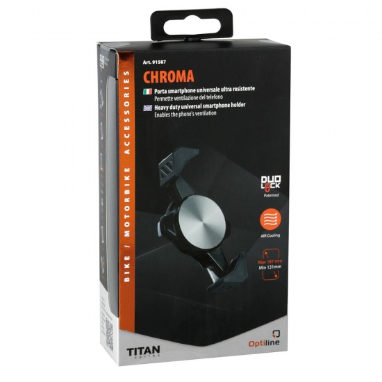 Αερόψυκτη Θήκη Κινητού Chroma της σειράς Titan Optiline Universal Εφαρμογής για κινητά με διαγώνιο μήκος από 131 mm έως 187 mm και 4 σετ αποστάτες, συμβατή με Βάσεις Στήριξης Κινητού Optiline για Μηχανή με σύστημα Duolock