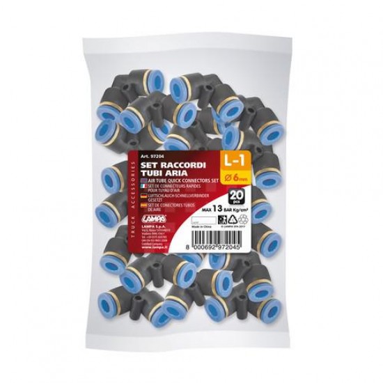 AMC-L9720.4 - ΣΥΝΔΕΣΜΟΣ ΑΕΡΑ L-1 6mm max 13BAR ΜΕ ΓΩΝΙΑ 90 ΜΟΙΡΩΝ 20ΤΕΜ. ΣΥΝΔΕΣΜΟΣ ΑΕΡΑ L-1 6mm max 13BAR ΜΕ ΓΩΝΙΑ 90 ΜΟΙΡΩΝ 20ΤΕΜ.