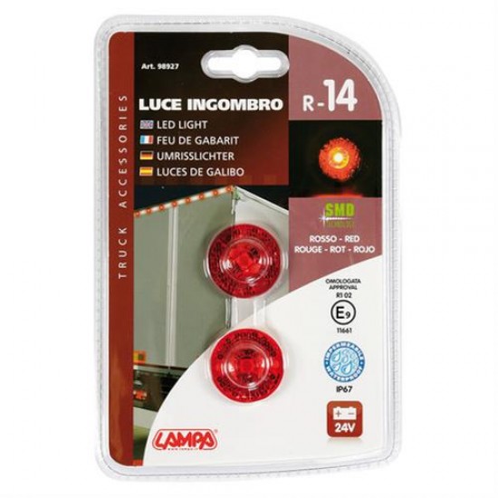 AMC-L9892.7 - Φώτα Ογκου Φορτηγού 24V 1 Led 2τεμ Κόκκινα R-14 Φώτα Ογκου Φορτηγού 24V 1 Led 2τεμ Κόκκινα R-14