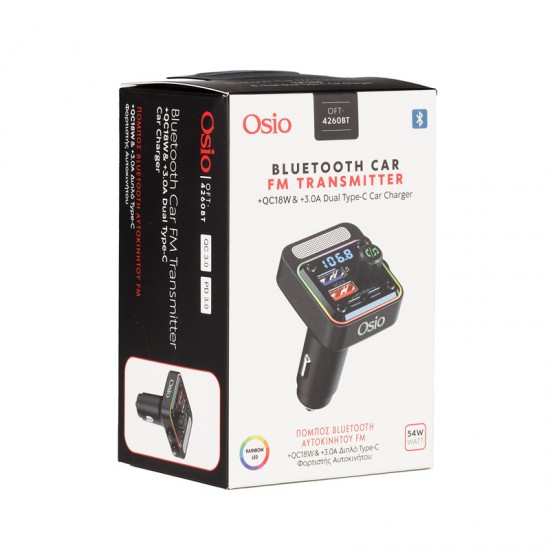 AMC-OFT-4260BT/OSIO - FM TRANSMITTER ΑΝΑΠΤΗΡΑ 12V ΜΕ BLUETOOTH OFT-4260BT ΦΟΡΤΙΣΤΗ USB TYPE-A + USB TYPE-C OSIO FM TRANSMITTER ΑΝΑΠΤΗΡΑ 12V ΜΕ BLUETOOTH OFT-4260BT ΦΟΡΤΙΣΤΗ USB TYPE-A + USB TYPE-C OSIO