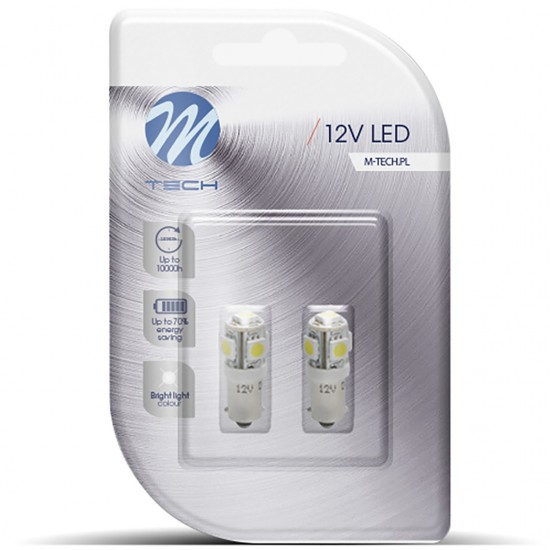 AMC-LB057W/MT - T4W 12V 1,2W BA9s (ΜΙΝΙΟΝ) LED 5xSMD5050 ΛΕΥΚΟ BLISTER 2ΤΕΜ. M-TECH T4W 12V 1,2W BA9s (ΜΙΝΙΟΝ) LED 5xSMD5050 ΛΕΥΚΟ BLISTER 2ΤΕΜ. M-TECH