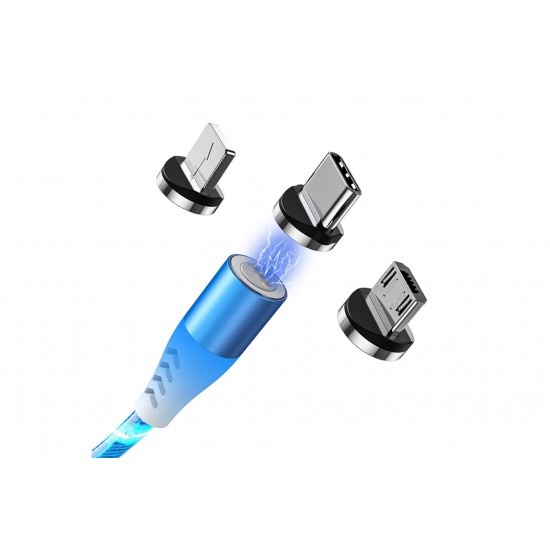 AMC-SRCLC - ΚΑΛΩΔΙΟ USB ΦΟΡΤΙΣΗΣ & ΣΥΓΧΡΟΝΙΣΜΟΥ MICRO USB/TYPE-C/LIGHTING ΜΕ ΜΑΓΝΗΤΙΚΗ ΥΠΟΔΟΧΗ & ΜΠΛΕ ΦΩΣ 100 cm ΚΑΛΩΔΙΟ USB ΦΟΡΤΙΣΗΣ & ΣΥΓΧΡΟΝΙΣΜΟΥ MICRO USB/TYPE-C/LIGHTING ΜΕ ΜΑΓΝΗΤΙΚΗ ΥΠΟΔΟΧΗ & ΜΠΛΕ ΦΩΣ 100 cm