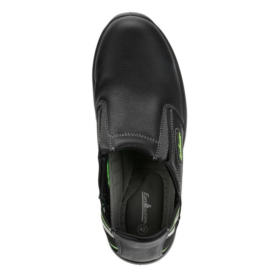 Πιστοποιημένα Παπούτσια Ασφαλείας Εργασίας Hybrid από την Euroroutier σε μέγεθος EU43/UK9 σε Μαύρο με Πράσινο Lime Χρώμα με Αναδιπλούμενη Φτέρνα για να Φοριούνται ως Παπούτσια ή ως Σαμπό