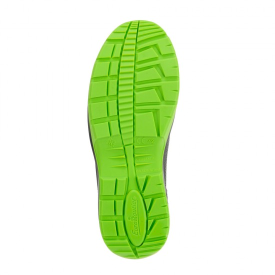 Πιστοποιημένα Παπούτσια Ασφαλείας Εργασίας Hybrid από την Euroroutier σε μέγεθος EU43/UK9 σε Μαύρο με Πράσινο Lime Χρώμα με Αναδιπλούμενη Φτέρνα για να Φοριούνται ως Παπούτσια ή ως Σαμπό