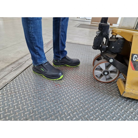 Πιστοποιημένα Παπούτσια Ασφαλείας Εργασίας Hybrid από την Euroroutier σε μέγεθος EU43/UK9 σε Μαύρο με Πράσινο Lime Χρώμα με Αναδιπλούμενη Φτέρνα για να Φοριούνται ως Παπούτσια ή ως Σαμπό