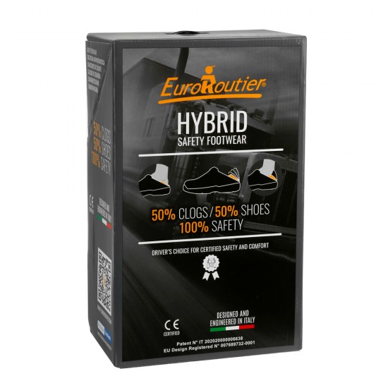 Πιστοποιημένα Παπούτσια Ασφαλείας Εργασίας Hybrid από την Euroroutier σε μέγεθος EU43/UK9 σε Μαύρο με Πράσινο Lime Χρώμα με Αναδιπλούμενη Φτέρνα για να Φοριούνται ως Παπούτσια ή ως Σαμπό