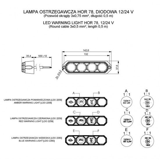 AMC-HO-LDO2259 - ΦΩΣ ΠΡΟΕΙΔΟΠΟΙΗΣΗΣ 12/24V HOR78 6W 4LED 143x35mm ΚΟΚΚΙΝΟ ΦΩΣ ΠΡΟΕΙΔΟΠΟΙΗΣΗΣ 12/24V HOR78 6W 4LED 143x35mm ΚΟΚΚΙΝΟ