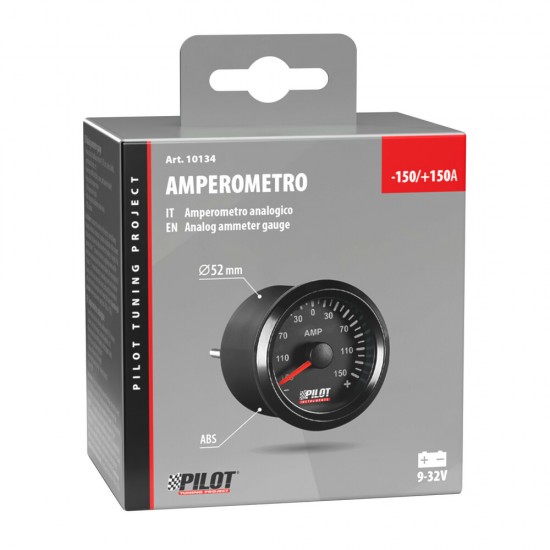 ΑΜΠΕΡΟΜΕΤΡΟ ΑΝΑΛΟΓΙΚΟ ΜΑΥΡΟ ΜΕ ΛΕΥΚΟ ΦΩΣ BLACK ANALOGUE SERIES 9-32V 52mm