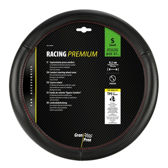 ΚΑΛΥΜΜΑ ΤΙΜΟΝΙΟΥ RACING PREMIUM RED (S) 35/37cm ΣΥΝΘΕΤΙΚΟ ΔΕΡΜΑ SKEENTEX ΜΑΥΡΟ/ΚΟΚΚΙΝΟ/CARBON LOOK LAMPA  - 1 ΤΕΜ.