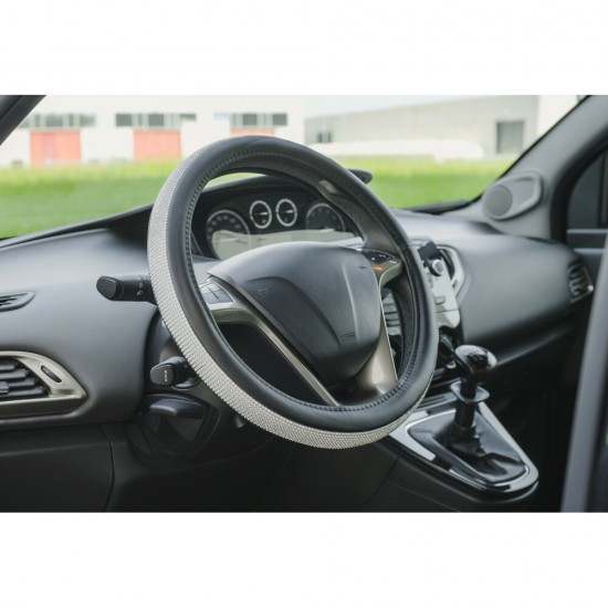 AMC-L3317.0 - ΚΑΛΥΜΜΑ ΤΙΜΟΝΙΟΥ DIAMONDS SILVER (S) 35/37cm ΣΥΝΘΕΤΙΚΟ ΔΕΡΜΑ SKEENTEX ΜΑΥΡΟ/ΑΣΗΜΙ LAMPA  - 1 ΤΕΜ. ΚΑΛΥΜΜΑ ΤΙΜΟΝΙΟΥ DIAMONDS SILVER (S) 35/37cm ΣΥΝΘΕΤΙΚΟ ΔΕΡΜΑ SKEENTEX ΜΑΥΡΟ/ΑΣΗΜΙ LAMPA  - 1 ΤΕΜ.