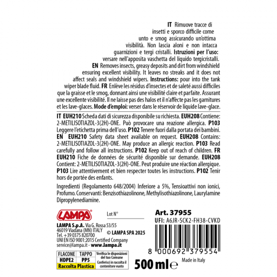 ΥΓΡΟ ΥΑΛΟΚΑΘΑΡΙΣΤΗΡΩΝ SUMMER SCREEN WASH ΜΕ ΑΡΩΜΑ ΛΕΒΑΝΤΑ (ΕΤΟΙΜΟ ΓΙΑ ΧΡΗΣΗ) 500ml