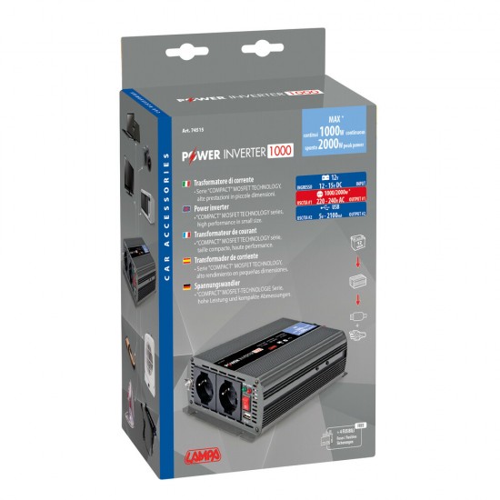 AMC-L7451.5 - INVERTER 12>220-240V max1000W-peak2000W - 1 τεμ. INVERTER 12>220-240V max1000W-peak2000W - 1 τεμ.