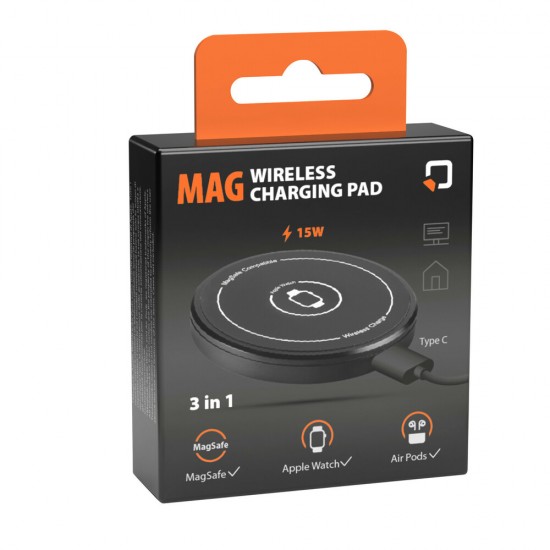 Μαγνητικός, Ασύρματος Φορτιστής Mag Wireless Charging Pad 3 in 1 της σειράς Optiline για Qi Ασύρματη φόρτιση συσκευών με θύρα USB Type C 15W, Καλώδιο 100 cm και MagSafe τεχνολογία