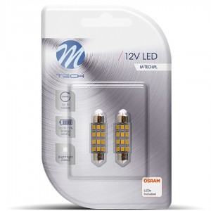 ΛΑΜΠΑΚΙΑ ΠΛΑΦΟΝΙΕΡΑΣ C5W/C10W 12V SV8.5 41mm 1,5W 12xSMD2835 LED OSRAM ΛΕΥΚΟ  BLISTER 2ΤΕΜ. M-TECH