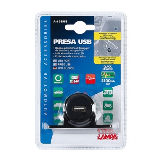 AMC-L3896.8/T - ΠΡΙΖΑ USB ΜΕ ΒΑΣΗ KAI ΕΝΔΕΙΞΗ LED 2100mA 12/24V ΠΡΙΖΑ USB ΜΕ ΒΑΣΗ KAI ΕΝΔΕΙΞΗ LED 2100mA 12/24V