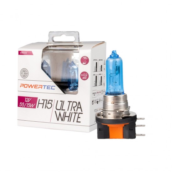 AMC-PTZUWH15-DUO/MT - ΛΑΜΠΕΣ H15 12V 55/15W POWERTEC ULTRA WHITE (up to 5.000k)mTECH - 2 Τεμ. ΛΑΜΠΕΣ H15 12V 55/15W POWERTEC ULTRA WHITE (up to 5.000k)mTECH - 2 Τεμ.