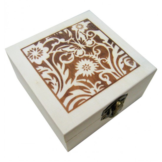 Ξύλινο αλουστράριστο τετράγωνο κουτί διακοσμημένο με πυρογραφία 20601320