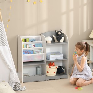 ZONEKIZ Παιδικό Παιχνίδι Ράφι με Ξύλινα Ράφια, 85x26x84cm, Γκρι