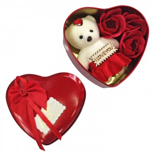 Κουτί Καρδιά Μεσαία 3 Τριαντάφυλλα & Αρκούδο 12x11x5cm Homie 423070