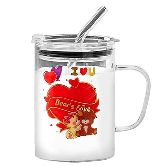 Σετ κούπα γυάλινη, καλαμάκι, καπάκι βαλεντίνου 400 ml 400ml Homie 423101