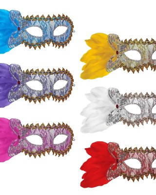Μάσκα Ματιών Βενετσιάνικη με Δαντέλα & Φτερό 34x9cm Carnavalista 232589
