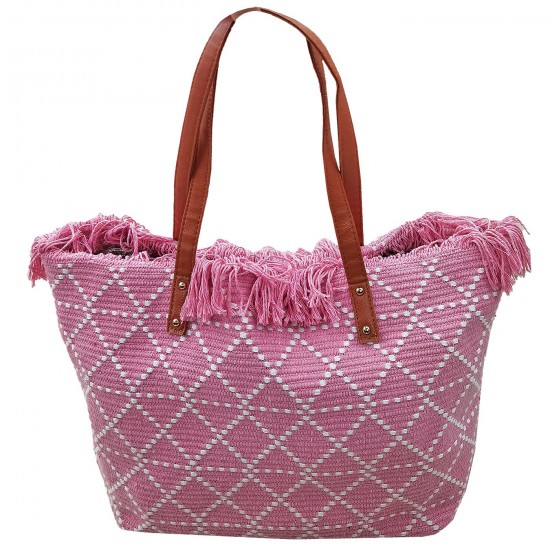 Τσάντα Παραλίας Cotton με Ρόμβους 52x35x14cm SummerTiempo 623139