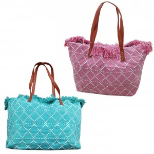 Τσάντα Παραλίας Cotton με Ρόμβους 50x35x14cm SummerTiempo 623139