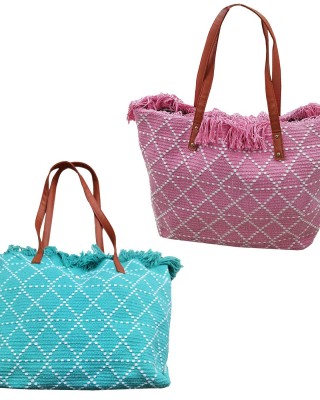 Τσάντα Παραλίας Cotton με Ρόμβους 50x35x14cm SummerTiempo 623139