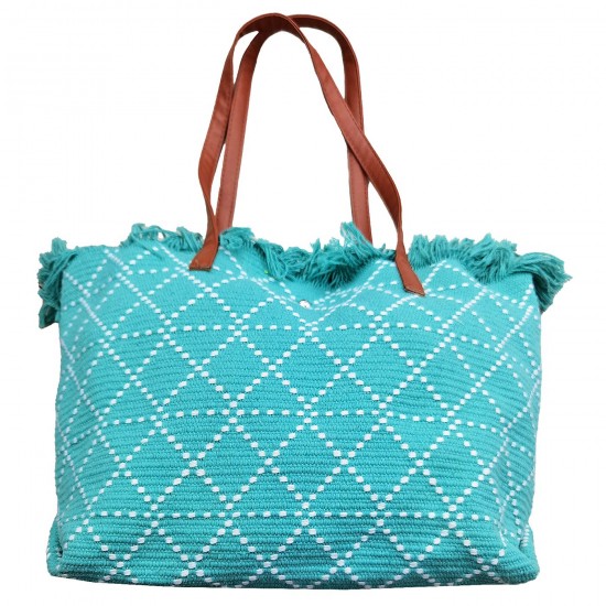 Τσάντα Παραλίας Cotton με Ρόμβους 52x35x14cm SummerTiempo 623139