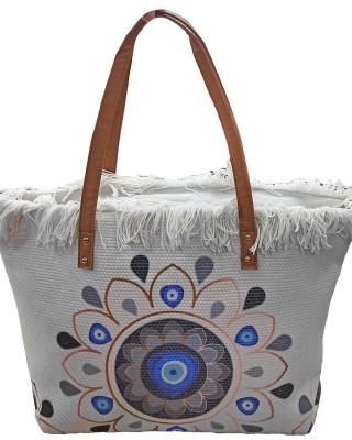 Τσάντα Παραλίας Cotton με Μάτι 50x35x14cm SummerTiempo 623142