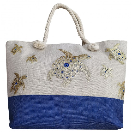 Τσάντα Παραλίας Λινάτσα Χελώνες Μάτι 54x37x15cm SummerTiempo 623153