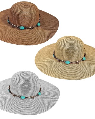 Καπέλο Ψαθόχαρτο με Μπλε Πετράδια ø42cm SummerTiempo 623163