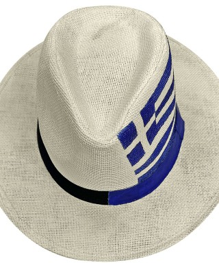 Καπέλο Ψαθόχαρτο Cowboy με Κορδέλα Ελληνική Σημαία 34x31x12cm SummerTiempo 623229